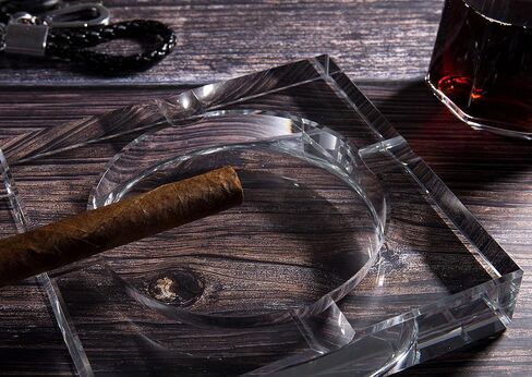 Ashtray - Crystal Cigar Ashtray With 4 Slots, Includes Gift Box - 5.8 x 5.8 x 1.1 Inches (Transparent, 5.8inches) in Kuwait