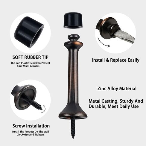 Triumph Hardware حاجز باب صلب شديد التحمل مع طرف مطاطي ناعم، سدادة باب معدنية صلبة من سبائك الزنك لحماية الجدار والباب، (أسود مطفي)، الطول 7.62 سم، Z81505 in Kuwait