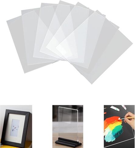صفائح زجاج شبكي من الأكريليك الشفاف بسمك 8 × 10 بوصة 0.04 بوصة، لوح زجاجي بلاستيكي بليكسي مع أفلام واقية لمشاريع الصياغة، واستبدال زجاج إطار الصورة، ومشاريع العرض التي تصنعها بنفسك، والرسم (6 عبوات) in Kuwait