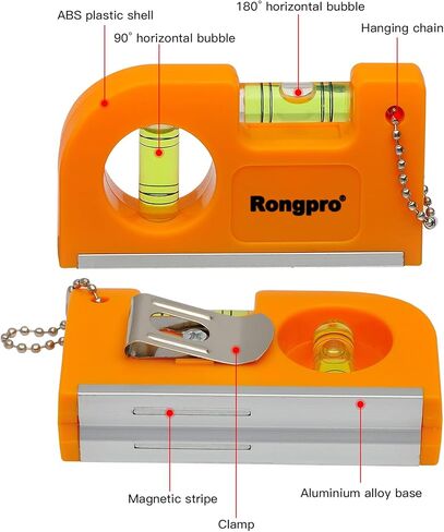 RONGPRO Magnetic Small Pocket Level Tool, Spirit Level Metal Keychain Hook Easy Carry and Storage, Premium Picture Hanging Tool with two Bubble - 2 pack in Kuwait
