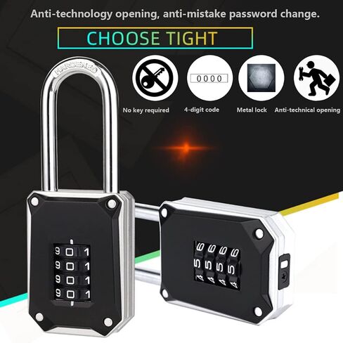 Repeatable Code Combination Lock,Heavy Duty Outdoor Waterproof Lock,4 -Digit Number Combination Lock,Long Lock, Padlock,Combination Lock,Gym Storage Cabinet Lock,SuitableforDoor,School,Gym,Black,1PCS in Saudi Arabia