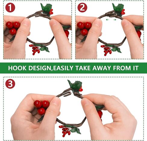 طقم خواتم المناديل من HAOYPAIC مكون من 12، حوامل لحلقة المناديل الريفية مصنوعة يدويًا التوت الأحمر لتزيين الطاولة لحفلات الزفاف والكريسماس وعيد الشكر والعام الجديد وعيد الحب والولائم وأعياد الميلاد in Kuwait