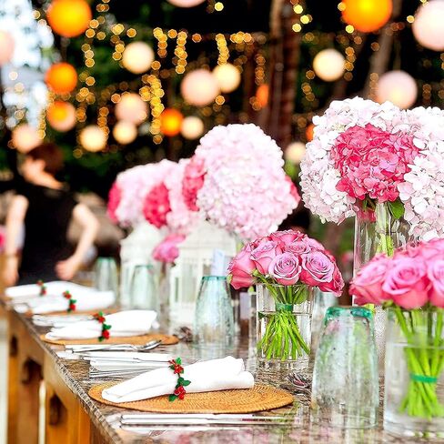 طقم خواتم المناديل من HAOYPAIC مكون من 12، حوامل لحلقة المناديل الريفية مصنوعة يدويًا التوت الأحمر لتزيين الطاولة لحفلات الزفاف والكريسماس وعيد الشكر والعام الجديد وعيد الحب والولائم وأعياد الميلاد in Kuwait