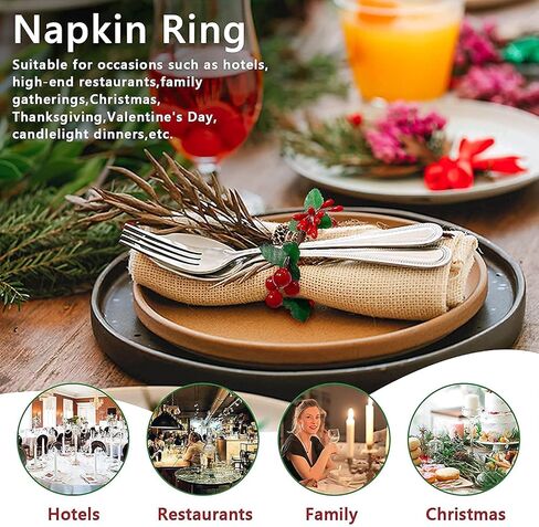 طقم خواتم المناديل من HAOYPAIC مكون من 12، حوامل لحلقة المناديل الريفية مصنوعة يدويًا التوت الأحمر لتزيين الطاولة لحفلات الزفاف والكريسماس وعيد الشكر والعام الجديد وعيد الحب والولائم وأعياد الميلاد in Kuwait