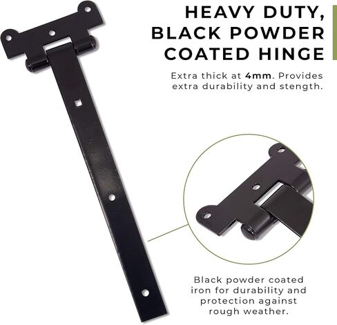 مفصلات أبواب سوداء من DIYWorld - مفصلات بوابة مكونة من قطعتين مع 12 براغي تثبيت - هيكل حديدي سميك بسمك 4 مم مع طلاء مسحوق أسود - مثالية للبوابات والحظائر والحظائر in Kuwait