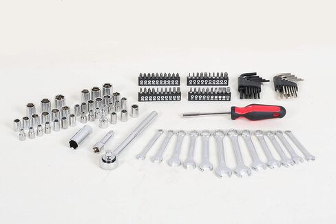 120 Piece Socket Tool Set, 1/2, 3/8 and 1/4 Inch Drive SAE & Metric Size, Black, Alloy Steel in Kuwait