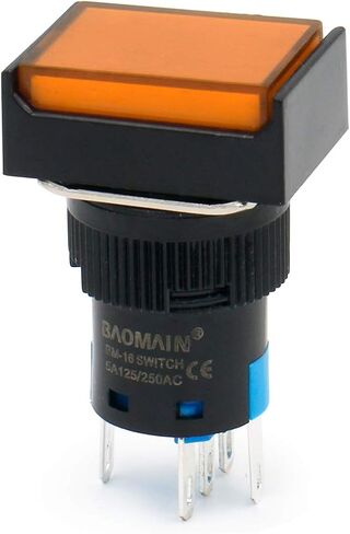 Baomain 5/8" 16mm Push Button Switch Latching Rectangular Cap LED Lamp Orange Light DC 12V SPDT 5 Pin 5 Pack in Saudi Arabia