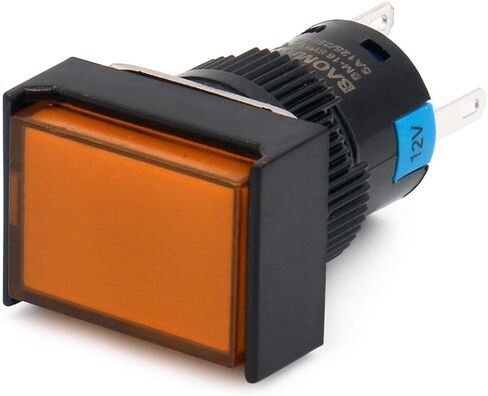 Baomain 5/8" 16mm Push Button Switch Latching Rectangular Cap LED Lamp Orange Light DC 12V SPDT 5 Pin 5 Pack in Saudi Arabia