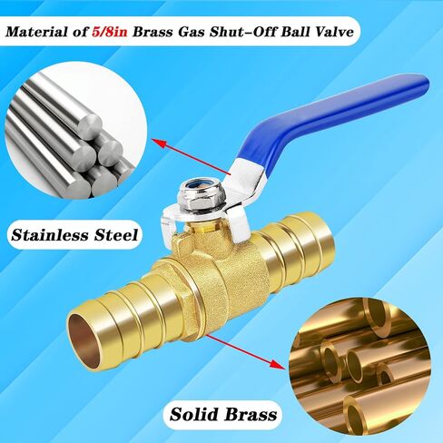 Brass Hose Barb Ball Valve Kit-1pcs 3/4'' Heater Hose Shut Off Valve with Stainless Steel Clamps-High Temperature Resistance Shut off PEX Ball Valve for Water, Oil, Gas, Fuel line Fittings in Kuwait