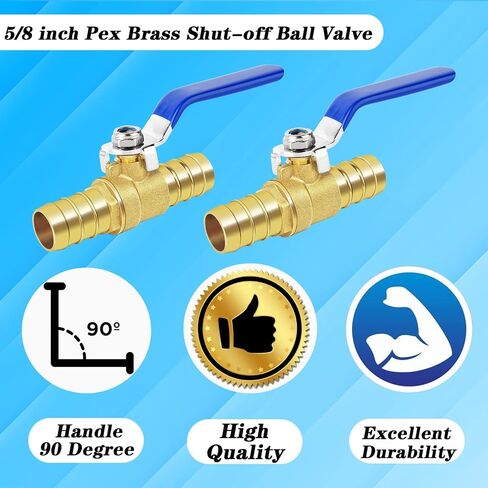 Brass Hose Barb Ball Valve Kit-1pcs 3/4'' Heater Hose Shut Off Valve with Stainless Steel Clamps-High Temperature Resistance Shut off PEX Ball Valve for Water, Oil, Gas, Fuel line Fittings in Kuwait