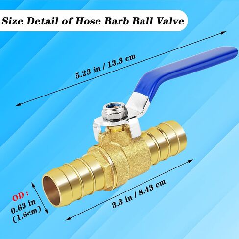 Brass Hose Barb Ball Valve Kit-1pcs 3/4'' Heater Hose Shut Off Valve with Stainless Steel Clamps-High Temperature Resistance Shut off PEX Ball Valve for Water, Oil, Gas, Fuel line Fittings in Kuwait