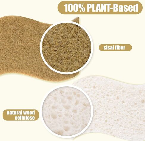 Natural Sponges-10 Pack, Eco Friendly Non-Scratch Scrub Sponge for Kitchen, Biodegradable Plant Based Scrubber Sponges for Cleaning Dishes, Odor Free in Saudi Arabia