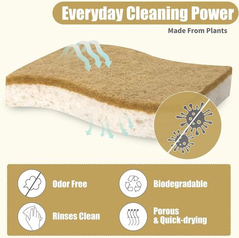 Natural Sponges-10 Pack, Eco Friendly Non-Scratch Scrub Sponge for Kitchen, Biodegradable Plant Based Scrubber Sponges for Cleaning Dishes, Odor Free in Saudi Arabia