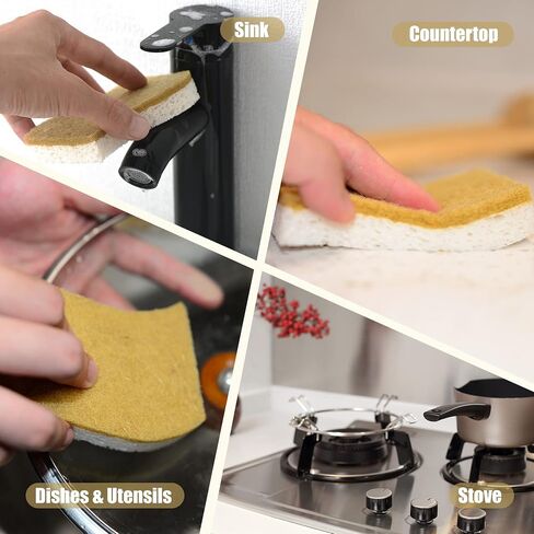 Natural Sponges-10 Pack, Eco Friendly Non-Scratch Scrub Sponge for Kitchen, Biodegradable Plant Based Scrubber Sponges for Cleaning Dishes, Odor Free in Saudi Arabia