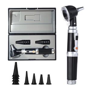 منظار الأذن Scian - منظار الأذن مع الضوء، مناظير الأذن المصنوعة من الألياف الضوئية مع علبة بلاستيكية صلبة، كاشف عدوى الأذن التشخيصي للجيب للاستخدام المنزلي والإيجابيات الطبية (أسود) in Kuwait