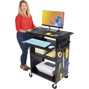 Line Leader Stellar AV Cart | Reimagine Your Teacher Cart with Revolutionary Pegboard Siding & 12 Movable Peg Hooks for Customizable Storage | UL Safety Certified Mobile Workstation & Computer Cart in Kuwait