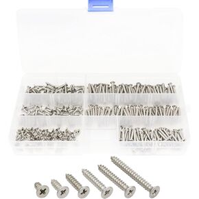 LBY 300pcs #4 ×(1/4''~1'') Flat Head Wood Screws, Philips Flat Head Self-Tapping Wood Screws Assortment Kit, 6 Sizes, 304 Stainless Steel (Silver) in Saudi Arabia