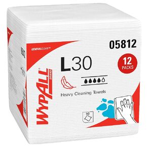 WypAll® GeneralClean™ L30 Heavy Duty Cleaning Towels (05812), Quarterfold, Strong and Soft Towels, White (90 Sheets/Pack, 12 Packs/Case, 1,080 Sheets/Case) in Saudi Arabia