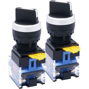 TWTADE / 2Pcs 22mm DPST 1 NO 1 NC 2 - Positions Latching Rotary Select Selector Switch 440V 10A LA38-11X/21