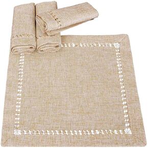 Handmade Hemstitch Beige Cocktail Napkins (4 Pieces 12 x 12 Napkins)