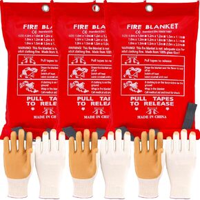 Emergency Fire Blanket - 32 Inch x 2 Pcs, 43 Inch x 2 Pcs-4 Pack Fire Suppression Blanket for Kitchen Home Fireplace Grill Office with Gloves and Hook