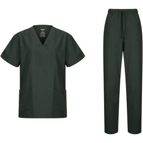 طقم الزي الطبي من WODIN Scrubs للجنسين للنساء والرجال برقبة على شكل حرف V وسراويل