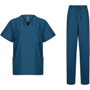 WODIN Scrubs Medical Uniform Unisex Women and Men V-Neck Top and Pants Set