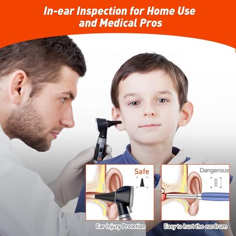 منظار الأذن Scian - منظار الأذن مع الضوء، مناظير الأذن المصنوعة من الألياف الضوئية مع علبة بلاستيكية صلبة، كاشف عدوى الأذن التشخيصي للجيب للاستخدام المنزلي والإيجابيات الطبية (أسود) in Kuwait