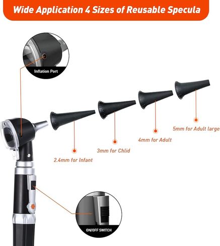 منظار الأذن Scian - منظار الأذن مع الضوء، مناظير الأذن المصنوعة من الألياف الضوئية مع علبة بلاستيكية صلبة، كاشف عدوى الأذن التشخيصي للجيب للاستخدام المنزلي والإيجابيات الطبية (أسود) in Kuwait