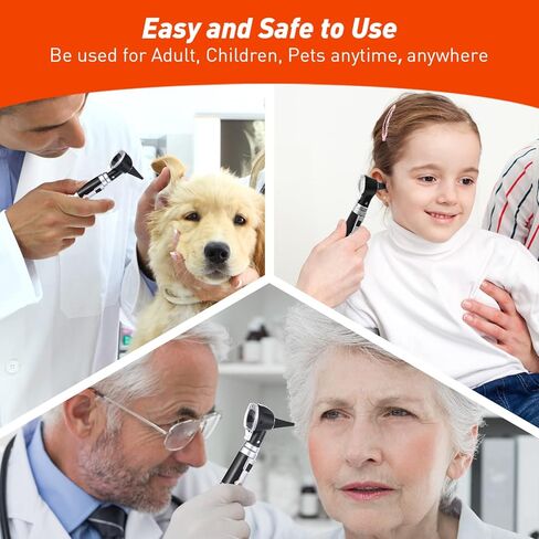 منظار الأذن Scian - منظار الأذن مع الضوء، مناظير الأذن المصنوعة من الألياف الضوئية مع علبة بلاستيكية صلبة، كاشف عدوى الأذن التشخيصي للجيب للاستخدام المنزلي والإيجابيات الطبية (أسود) in Kuwait