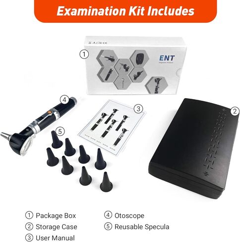 منظار الأذن Scian - منظار الأذن مع الضوء، مناظير الأذن المصنوعة من الألياف الضوئية مع علبة بلاستيكية صلبة، كاشف عدوى الأذن التشخيصي للجيب للاستخدام المنزلي والإيجابيات الطبية (أسود) in Kuwait