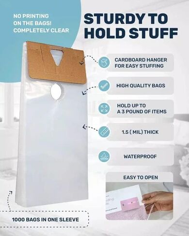Plastic Door Hanger Bags 1000 Pack - 6 x 19 In, Clear Door Hanger Bags | 19" Tall Flyer Bags, 1.5 mil Thick, Moisture & Tear Resistant, Easy Fill, Fits Brochures, Invitations, Samples & Postcards. in Saudi Arabia