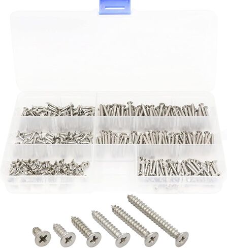 LBY 300pcs #4 ×(1/4''~1'') Flat Head Wood Screws, Philips Flat Head Self-Tapping Wood Screws Assortment Kit, 6 Sizes, 304 Stainless Steel (Silver) in Saudi Arabia