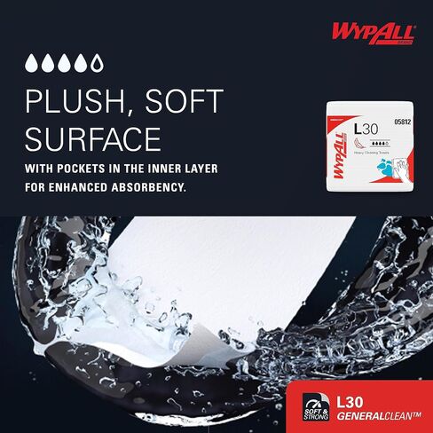 WypAll® GeneralClean™ L30 Heavy Duty Cleaning Towels (05812), Quarterfold, Strong and Soft Towels, White (90 Sheets/Pack, 12 Packs/Case, 1,080 Sheets/Case) in Saudi Arabia