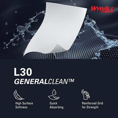 WypAll® GeneralClean™ L30 Heavy Duty Cleaning Towels (05812), Quarterfold, Strong and Soft Towels, White (90 Sheets/Pack, 12 Packs/Case, 1,080 Sheets/Case) in Saudi Arabia
