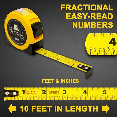 Perfect Measuring Tape - Window Tape Measure - 10 ft Steel - Easy-Read Fractional Tape Measure with Feet & Inches - Great for Measuring Windows, Doors, & Cabinets - Inside & Outside Measurements in Kuwait