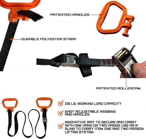 مقبض متعدد وأشرطة رفع للسحب، 2 مقبض متحرك قابل للتعديل، حزام أمتعة رافع للأثاث مع مقابض قابلة للتعديل لحمل الأثاث والأجهزة والمراتب والرياضة ومعدات التخييم in Kuwait