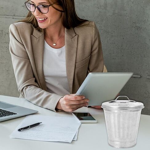 Toddmomy سطل معدني صغير مع غطاء سلة المهملات الصغيرة للمكتب علب القمامة المعدنية الصغيرة سلة المهملات المعدنية مع غطاء لطاولة المكتب المنزلي in Kuwait