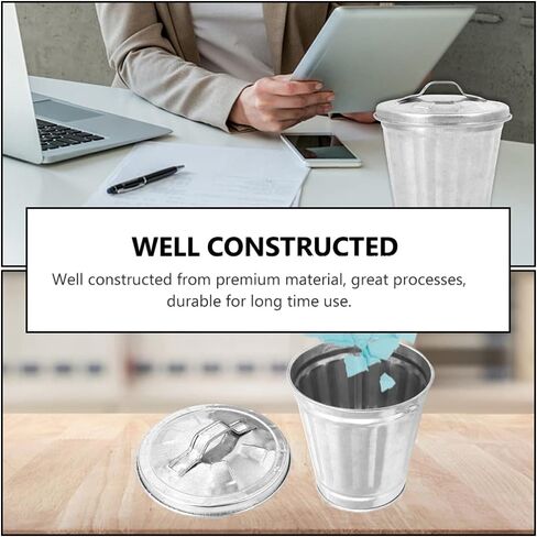 Toddmomy سطل معدني صغير مع غطاء سلة المهملات الصغيرة للمكتب علب القمامة المعدنية الصغيرة سلة المهملات المعدنية مع غطاء لطاولة المكتب المنزلي in Kuwait