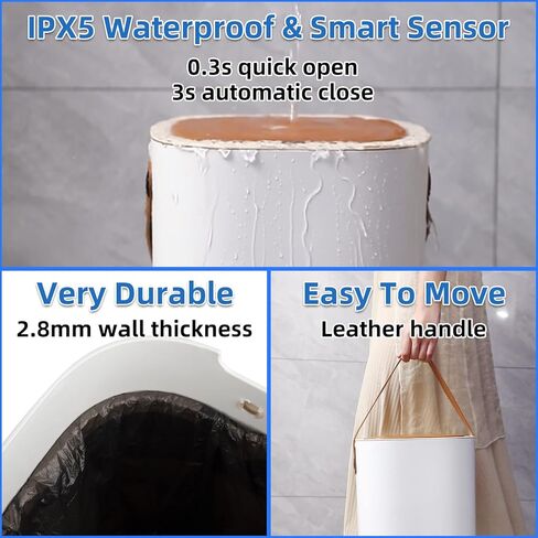 سلة المهملات الذكية بدون لمس، 4.2 جالون مستشعر حركة، سلة قمامة صغيرة مقاومة للماء مع غطاء، سلة قمامة كهربائية أوتوماتيكية قابلة لإعادة الشحن مع مقبض للحمام، المطبخ، المكتب، غرفة المعيشة، عربة سكن متنقلة in Kuwait