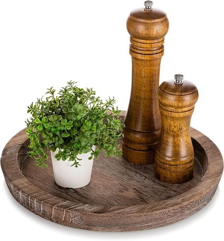 Hanobe Black Round Decorative Coffee Tray Wooden Trays for Coffee Table Centerpieces Dining Room Circle Wood Ottoman Serving Tray for Bathroom Kitchen Counter Candle Holder in Kuwait