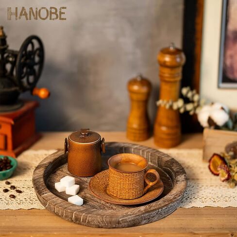 Hanobe Black Round Decorative Coffee Tray Wooden Trays for Coffee Table Centerpieces Dining Room Circle Wood Ottoman Serving Tray for Bathroom Kitchen Counter Candle Holder in Kuwait