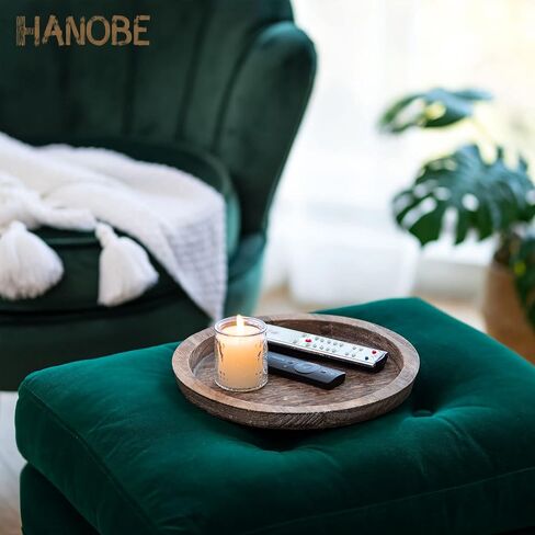 Hanobe Black Round Decorative Coffee Tray Wooden Trays for Coffee Table Centerpieces Dining Room Circle Wood Ottoman Serving Tray for Bathroom Kitchen Counter Candle Holder in Kuwait