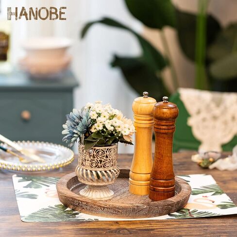Hanobe Black Round Decorative Coffee Tray Wooden Trays for Coffee Table Centerpieces Dining Room Circle Wood Ottoman Serving Tray for Bathroom Kitchen Counter Candle Holder in Kuwait