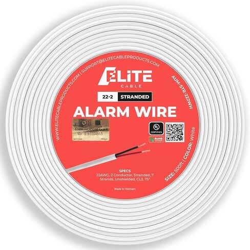 Elite 22-2 Solid Alarm Wire - 500ft, CL3, in Wall, OFC Oxygen Free Copper, UL Listed, Premium Alarm Cable, Low Voltage (White) in Kuwait