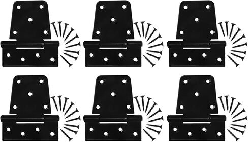Heavy Duty Hinges for Gates (6 Pack) – Black Iron Tee Strap Black Door Hinges w/ 54 Stainless Steel Screws – Sturdy, Easy to Install Fence Gate Kit for Outdoor, Indoor - Self Closing Gate Hinges in Saudi Arabia