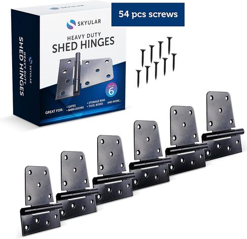 Heavy Duty Hinges for Gates (6 Pack) – Black Iron Tee Strap Black Door Hinges w/ 54 Stainless Steel Screws – Sturdy, Easy to Install Fence Gate Kit for Outdoor, Indoor - Self Closing Gate Hinges in Saudi Arabia