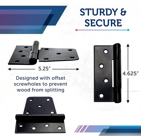 Heavy Duty Hinges for Gates (6 Pack) – Black Iron Tee Strap Black Door Hinges w/ 54 Stainless Steel Screws – Sturdy, Easy to Install Fence Gate Kit for Outdoor, Indoor - Self Closing Gate Hinges in Saudi Arabia