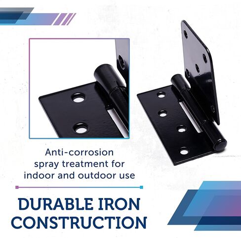 Heavy Duty Hinges for Gates (6 Pack) – Black Iron Tee Strap Black Door Hinges w/ 54 Stainless Steel Screws – Sturdy, Easy to Install Fence Gate Kit for Outdoor, Indoor - Self Closing Gate Hinges in Saudi Arabia