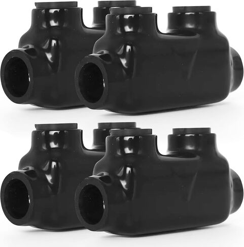 OhLectric Black Insulated Inline Splice Connector, Wire Range 250-6, Allen Hex 5/16, Rubber Vinyl Coated Prefilled w/Oxide Inhibitor Easy Entry 4.13" x 1.3" x 2.14", 2 Set Screws (Pack of 4) OL-73138 in Saudi Arabia